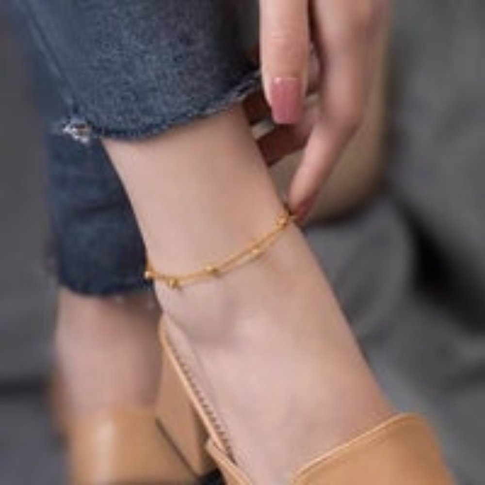 Anklet Ladies Simple Gold Layered Thin Bead Anklet